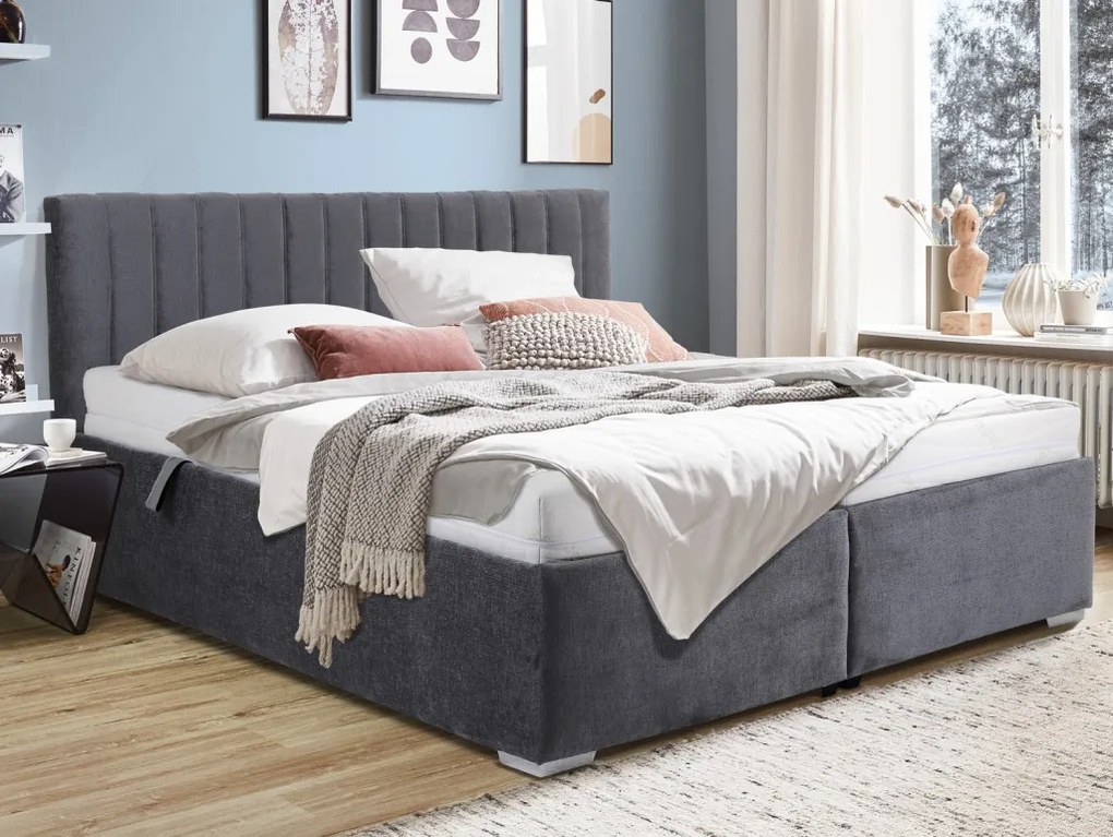 Posteľ Gita 180x200 cm, dymovo šedá látka, bez matracov