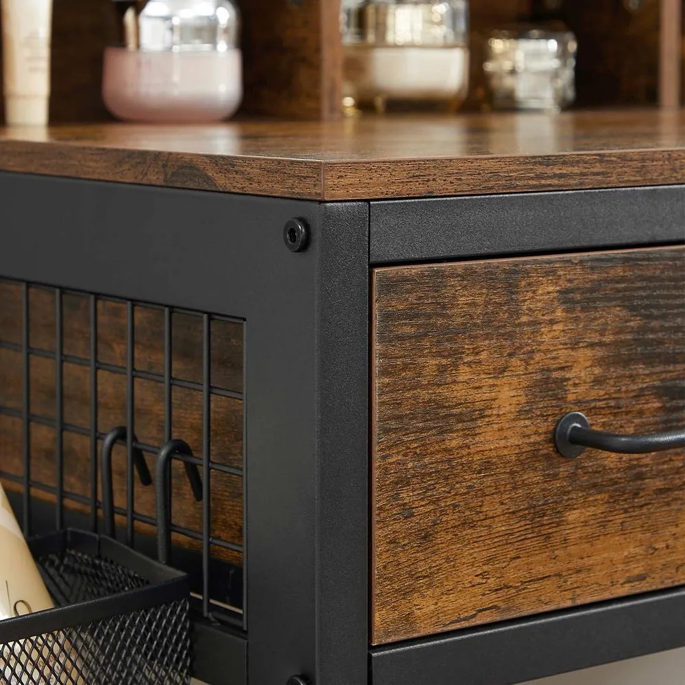 Vasagle Toaletný stolík s taburetkou z eko kože PIERRE, 90x40x141cm, hnedá/čierna