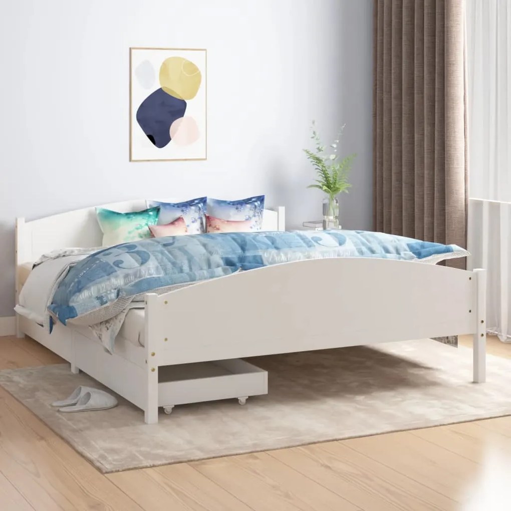 vidaXL Rám postele so 4 zásuvkami biely masívna borovica 140x200 cm