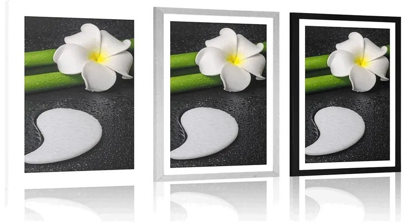 Plagát s paspartou Spa zátišie so symbolom Jin a Jang - 40x60 white