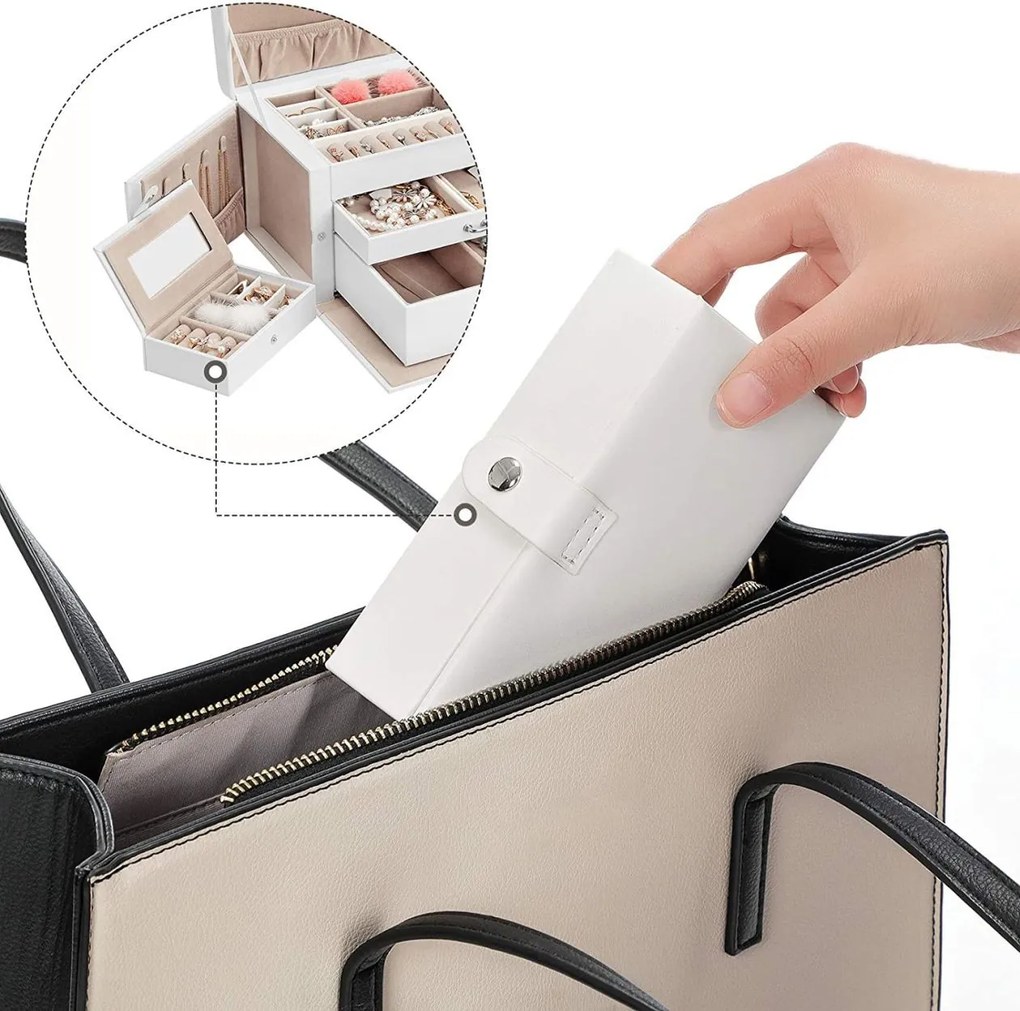 Šperkovnica + mini šperkovnica Esther, 18x26x17 cm + 14x9x3,5 cm, biela