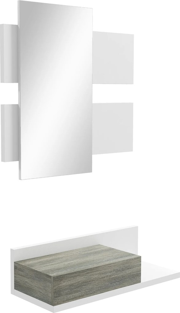HOMCOM Set nábytku do predsiene so zrkadlom a zásuvkou, moderný štýl, 75x3,5x75 cm a 75x30,5x20 cm, biele a šedé | Aosom