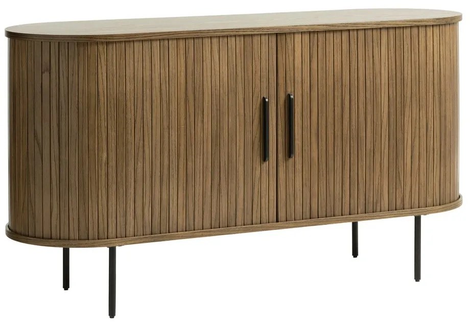 Hnedá nízka komoda v dekore duba s posuvnými dverami 140x76 cm Nola – Unique Furniture