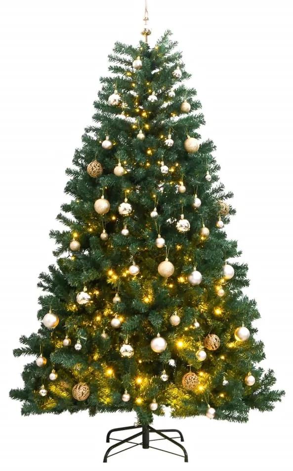 Umelý výklopný vianočný stromček 300 LED a sada gúľ 210 cm 3210408