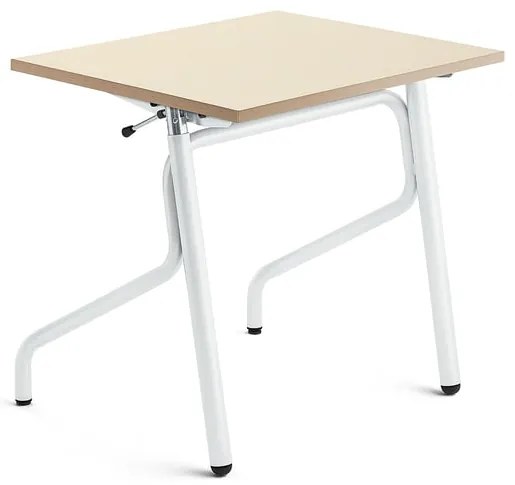 Nastaviteľná školská lavica ADJUST, 700x600 mm, akustický HPL - breza, biela