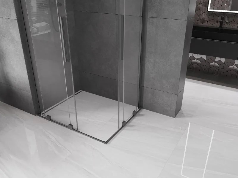Mexen Velar L Duo, sprchový kút s posuvnými dverami 90 x 80 cm, 8mm číre sklo, brúsený grafit, 871-090-080-02-03-95