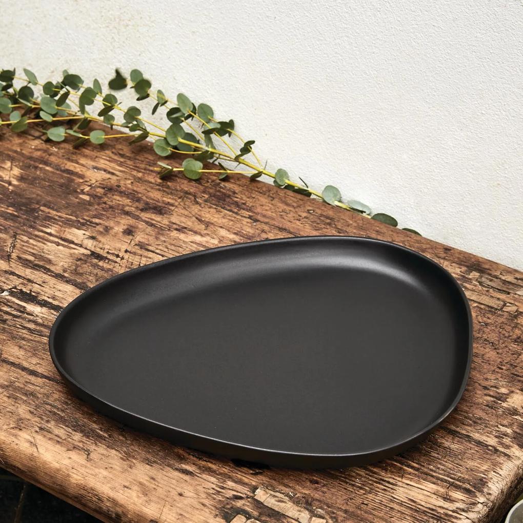 Servírovací tanier Curve Stoneware, veľký – čierny