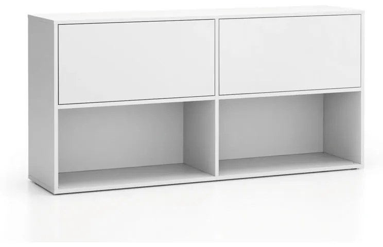 PLAN Kancelársky policový regál LAYERS, dlhý, 2 boxy, 1582 x 400 x 777, biela