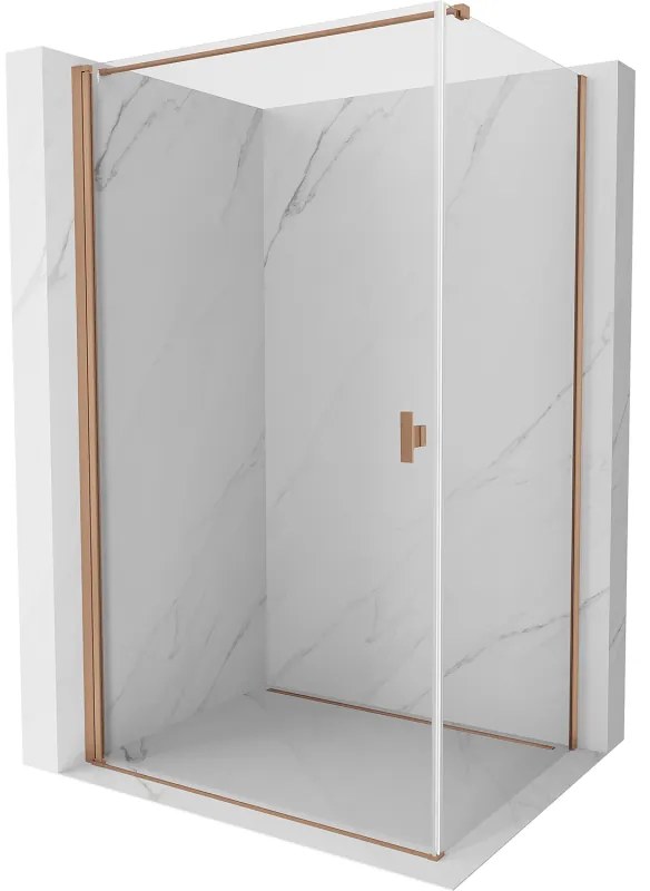 Mexen Mist-B, 1-krídlový výklopný sprchový kút 95 x 75 cm, číre sklo, medený matný profil, 8A2T-095-075-65-00