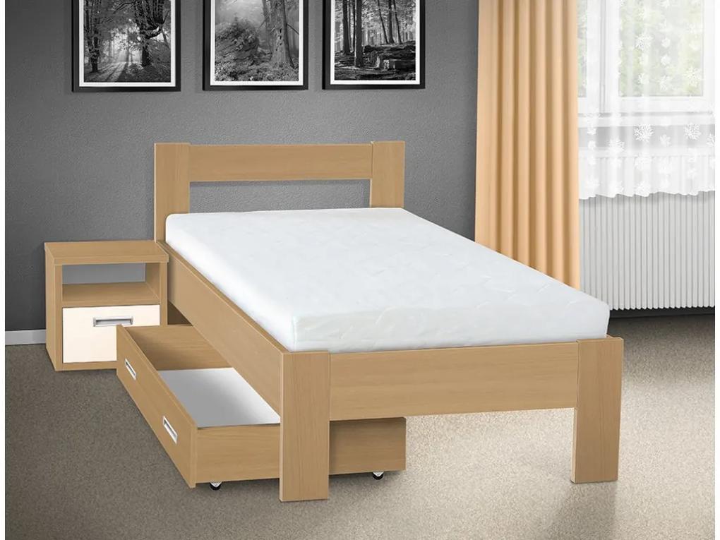 Nabytekmorava Drevená posteľ Sandra 200x120 cm farba lamina: biela 113, typ úložného priestoru: úložný priestor - šuplík, typ matraca: matraca 15 cm