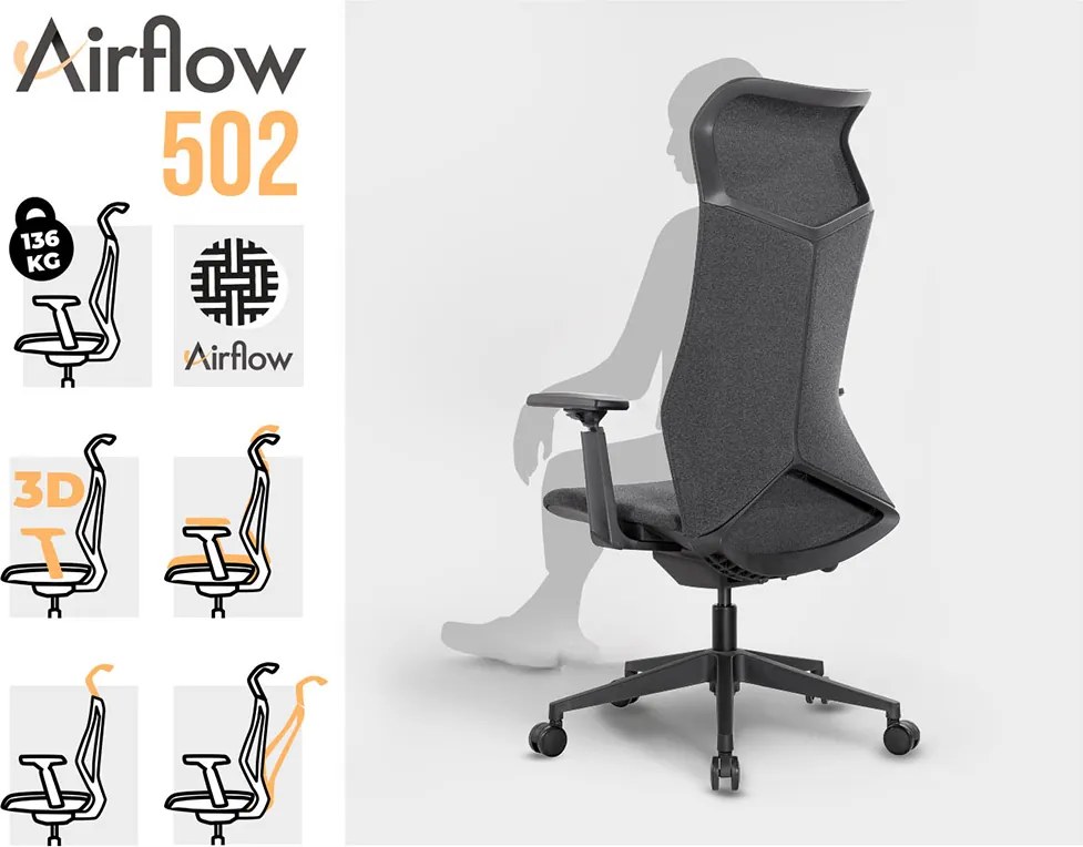 Ergonomická kancelárska stolička MOSH Airflow 502 - čierna