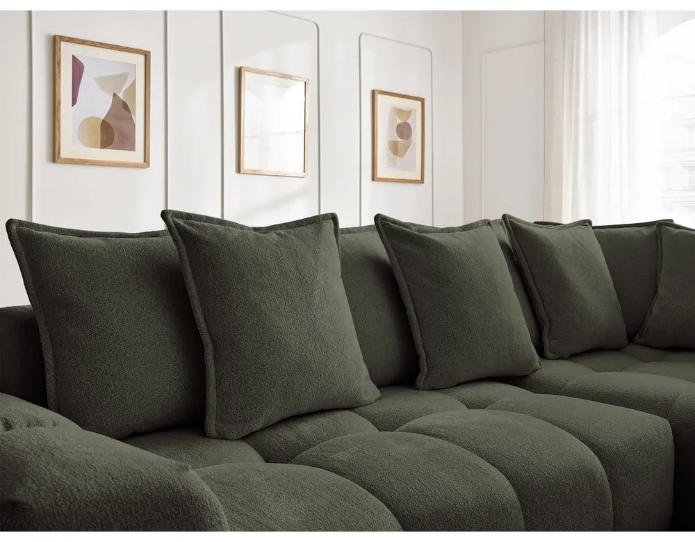 Zelená ženilková rozkladacia/s úložným priestorom rohová pohovka (pravý roh/do L) Everest – Bobochic Paris