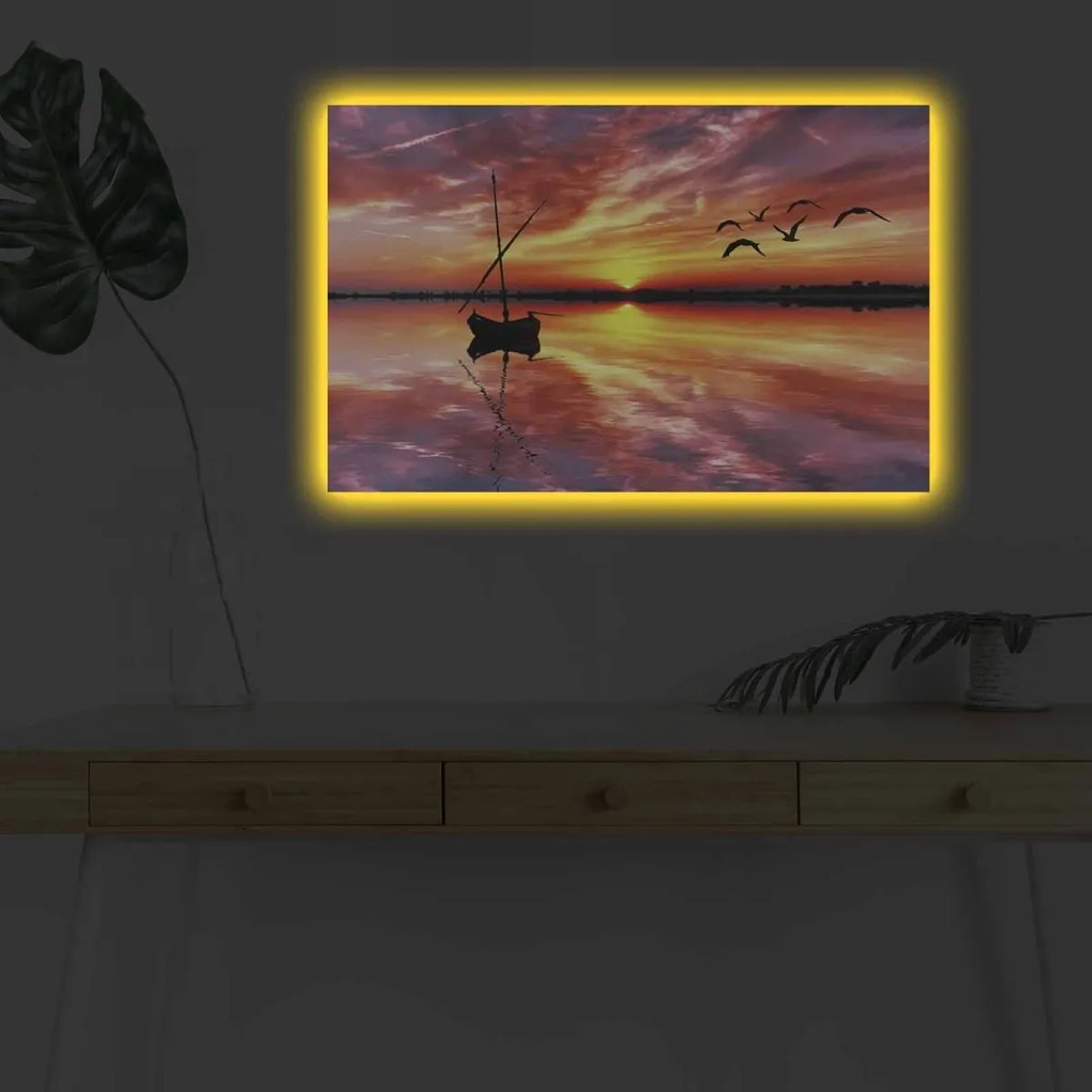 Obraz s LED osvetlením LODIČKA PRI ZÁPADE SLNKA 43 45 x 70 cm