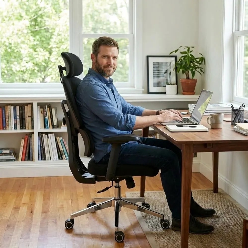 Kancelárska ergonomická stolička Neoseat ROBIN — látka, čierna, nosnosť 150 kg