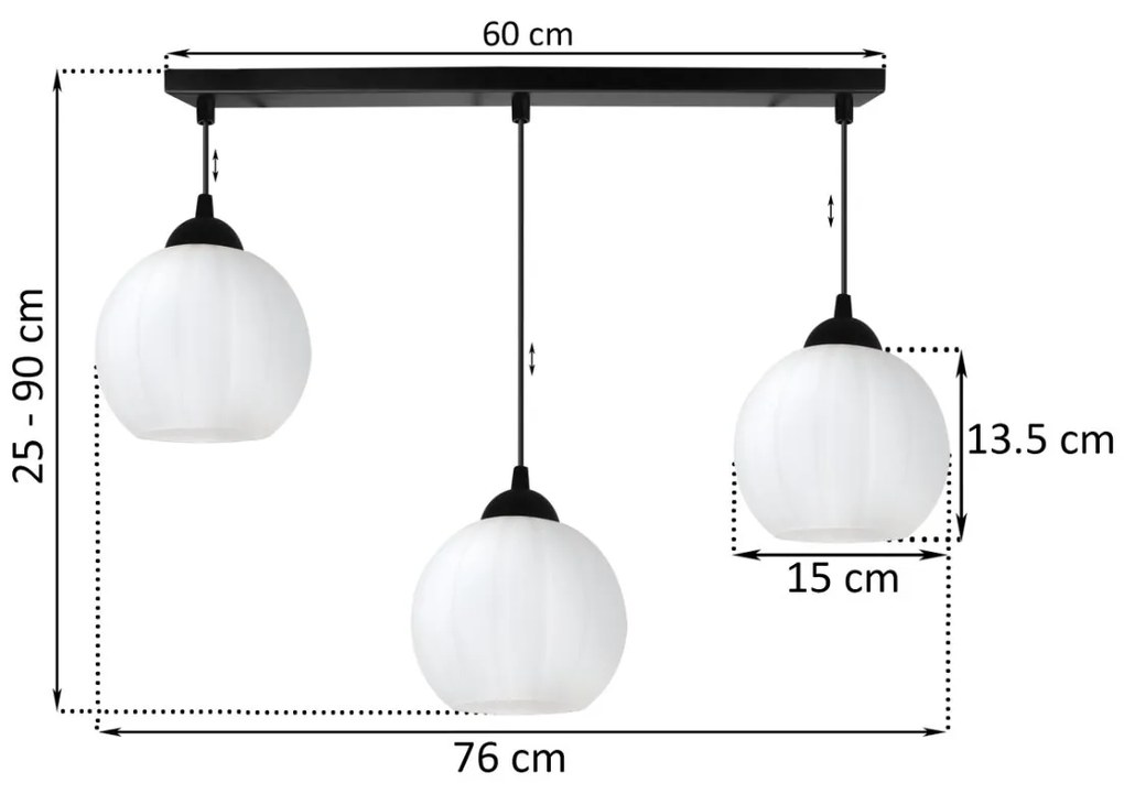 Závesné svietidlo Costa, 3x biele sklenené tienidlo, b