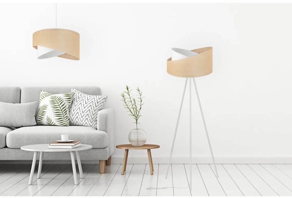 Stojacia lampa Juta, 1x jutové/biele textilné tienidlo, (výber z 2 farieb konštrukcie), m