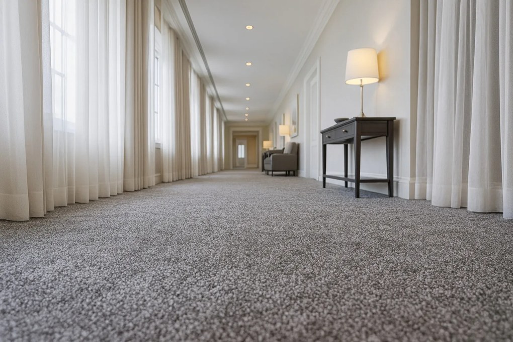 Vebe, Metrážny koberec Santana 14 šedý s podkladom gél, záťažový, na mieru, šíře 4m, šedá, guma (gél - protišmykový), chodba / predsieň