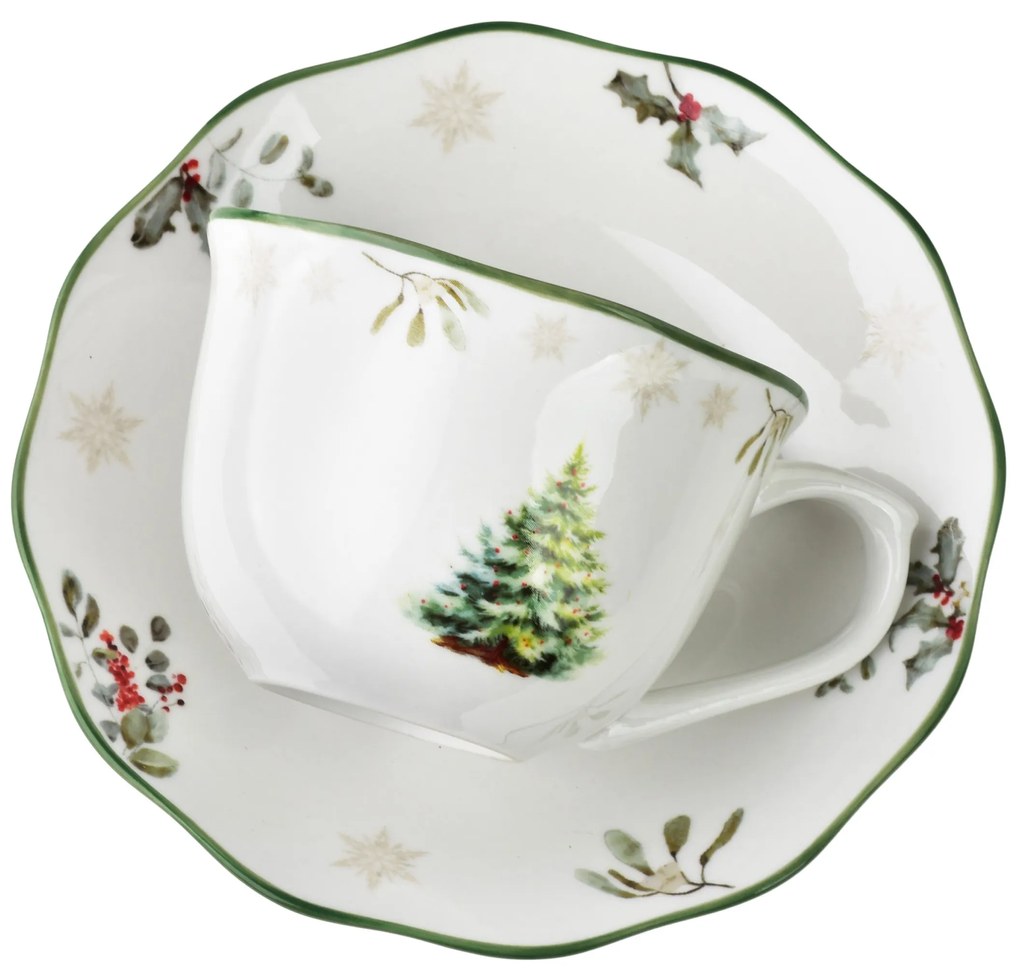 Vánoční šálek s podšálkem Santa Lila 220 ml bílo-zelený