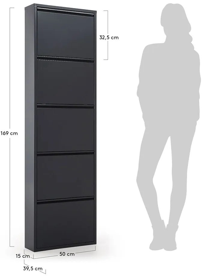 Antracitová kovová výklopná skrinka na topánky 50x169x15 cm Ode – Kave Home