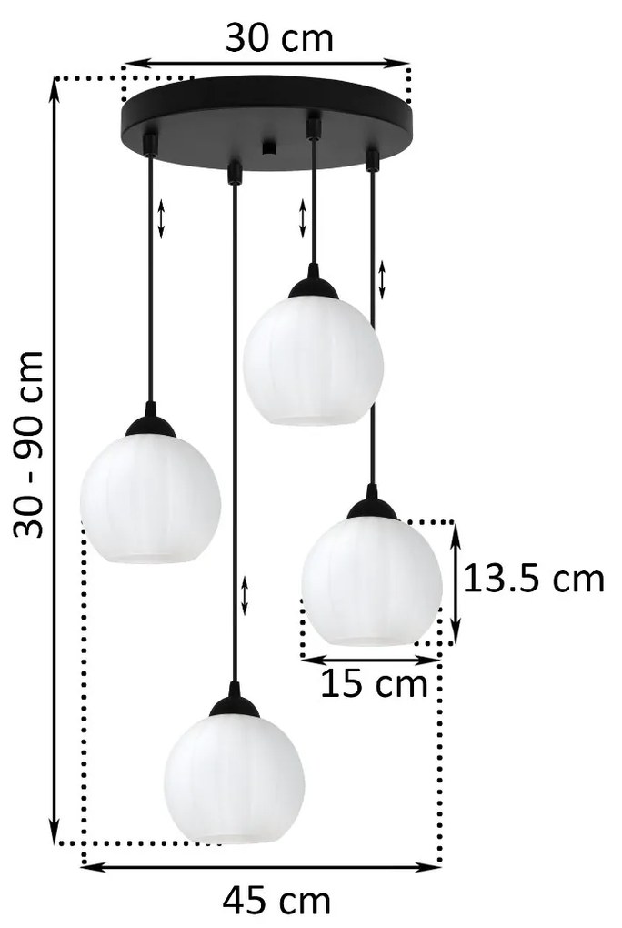 Závesné svietidlo Costa, 4x biele sklenené tienidlo, b, o