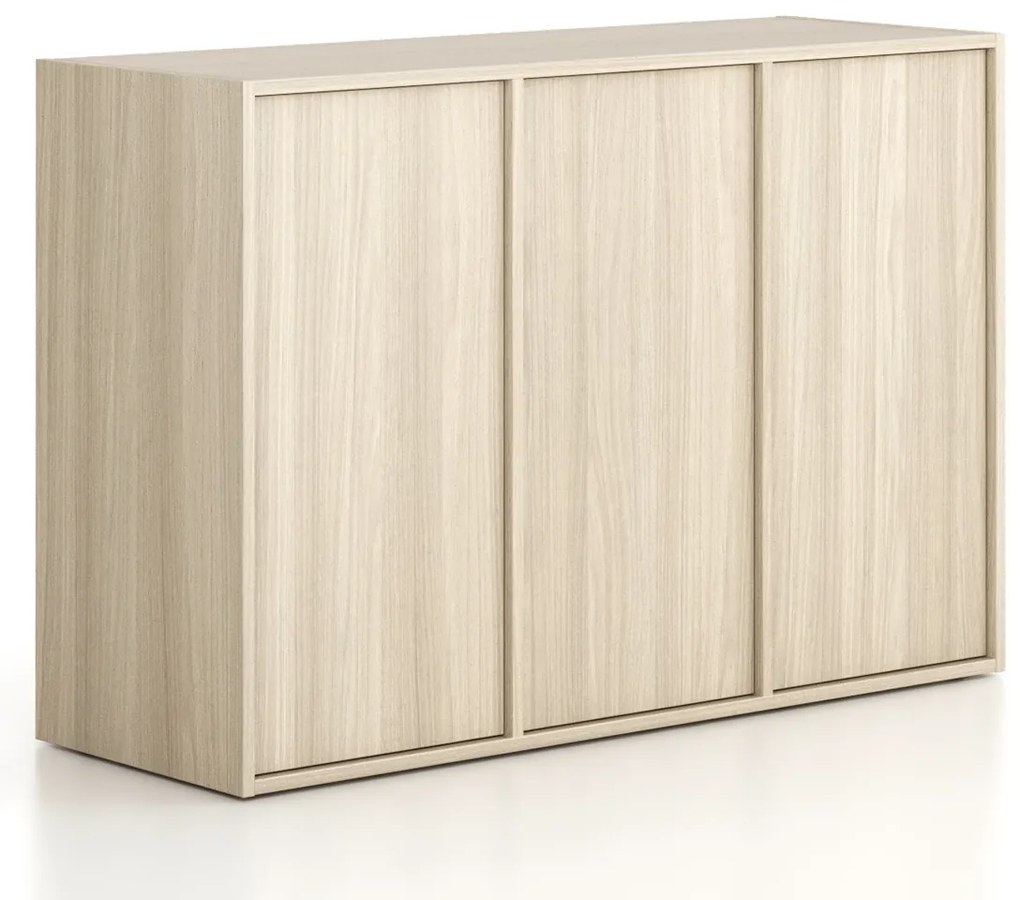 Kancelárska skriňa FRAME, nízka, 3 dvere, 1299 x 450 x 881 mm, PUSH-lock, dub prírodný