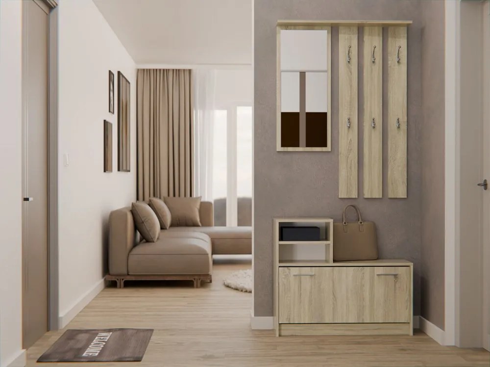 Predsieňová zostava Vayan 1 (dub sonoma) (so zrkadlom). Akcia -20%. Vlastná spoľahlivá doprava až k Vám domov. 1132527