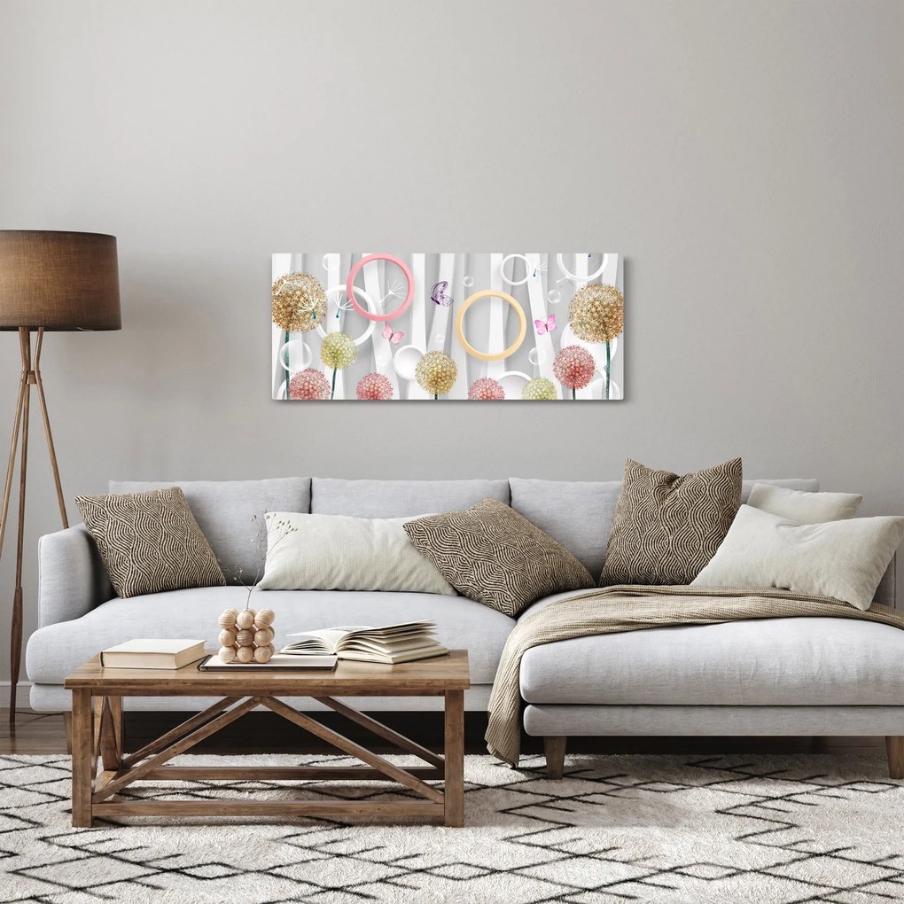 Abstraktný obraz s púpavami (120x50 cm)