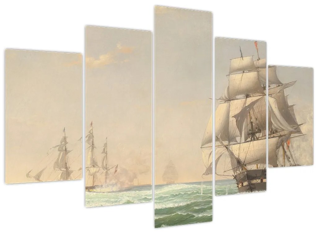 Obraz - Fitz Henry Lane, The United States Frigate President Engaging the British Squadron, reprodukcia (150x105 cm)
