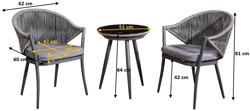 ZÁHRADNÝ / BALKONOVÝ SET BREVE ŠEDÝ 2 x KRESLO + STOLÍK