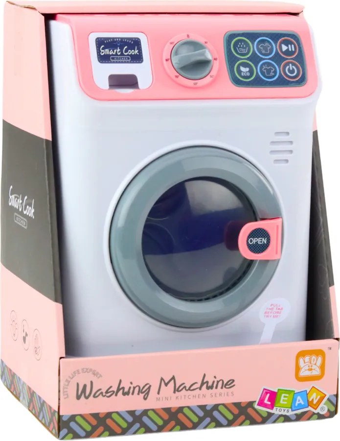 LEAN Toys Detská práčka Otáčanie bubna Svetelné zvuky Biela a ružová