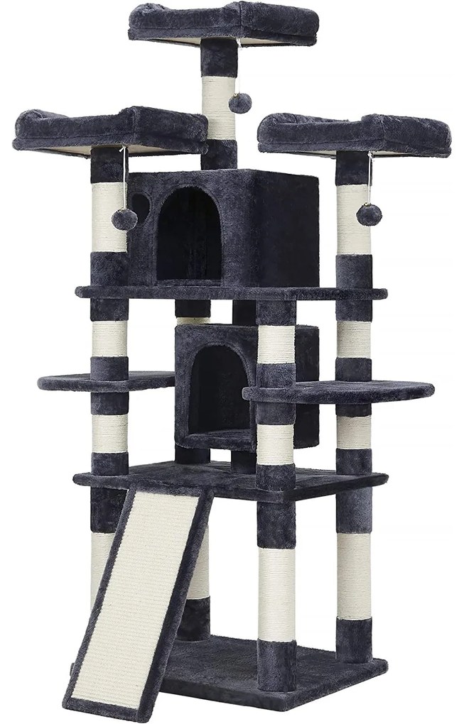 FEANDREA Škrabadlo pre mačky, XXL mačací strom s 3 pohodlnými vyhliadkami, 170 cm, šedé