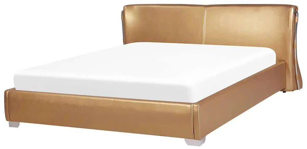 Kožená vodná posteľ 180 x 200 cm zlatá PARIS Beliani