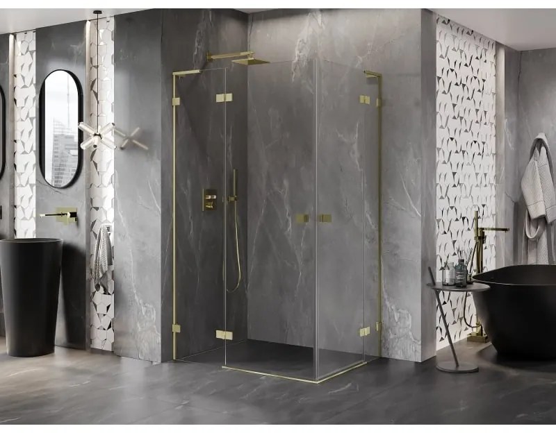 Mexen Lunar, L Duo výklopný sprchový kút 120 x 85 cm, 8mm číre sklo, zlatý matný profil, 834L-120L-085P-55-00