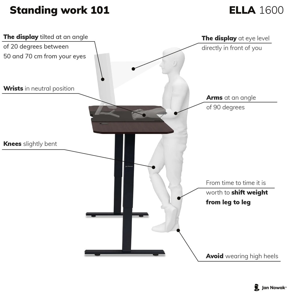 Veľký výškovo nastaviteľný elektrický stôl ELLA, 1600 x 720 x 750 mm, orech/ čierny