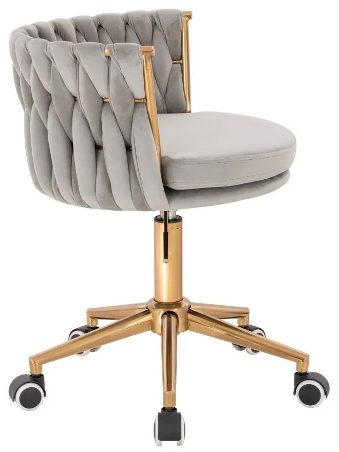 LuxuryForm DESIGN Stolička LYON VELUR na zlatej podstave s kolieskami - svetlo šedá