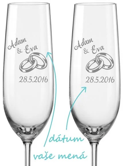 Svadobné poháre na sekt Prstienky, 2 ks