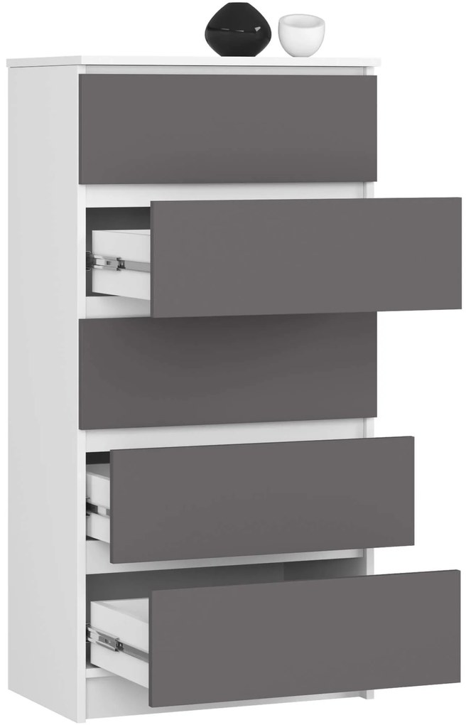 Komoda Kuba 60 cm - 5 zásuviek biela/grafitová