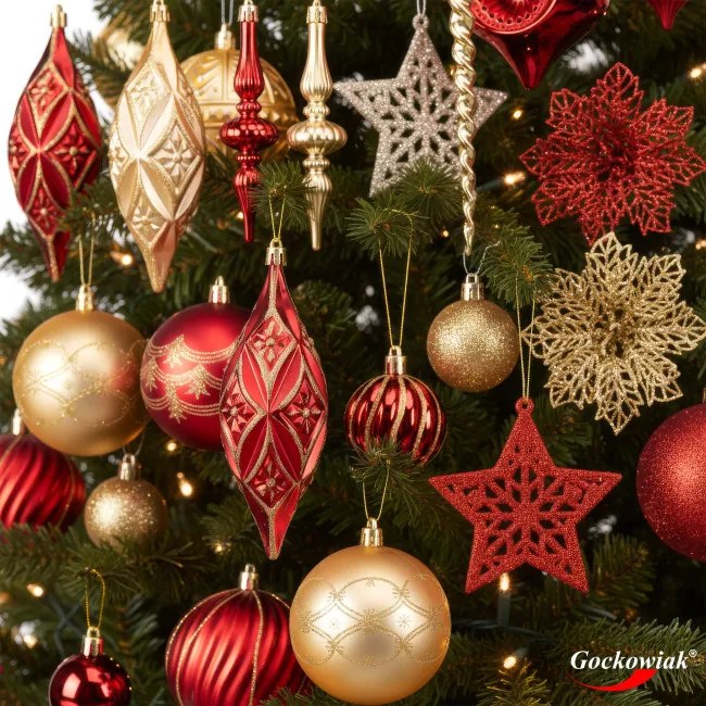 Sada vianočných závesných dekorácií MARIEN zlatá / červená (70 ks)