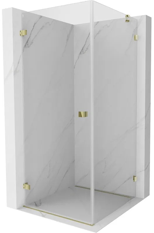 Mexen Lunar-B, výklopný sprchový kút ľavý 90 x 90 cm, 8mm číre sklo, zlatý profil, 832-090-090-50-00-L