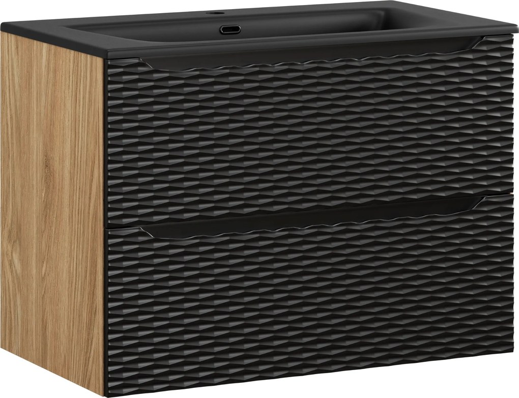 Comad Kúpeľňová skrinka s keramickým umývadlom Ocean Black 80 cm - čierna mat