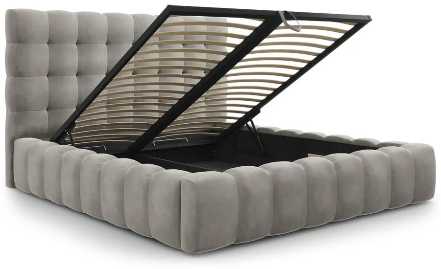 Svetlosivá čalúnená dvojlôžková posteľ s úložným priestorom s roštom 180x200 cm Bali – Cosmopolitan Design