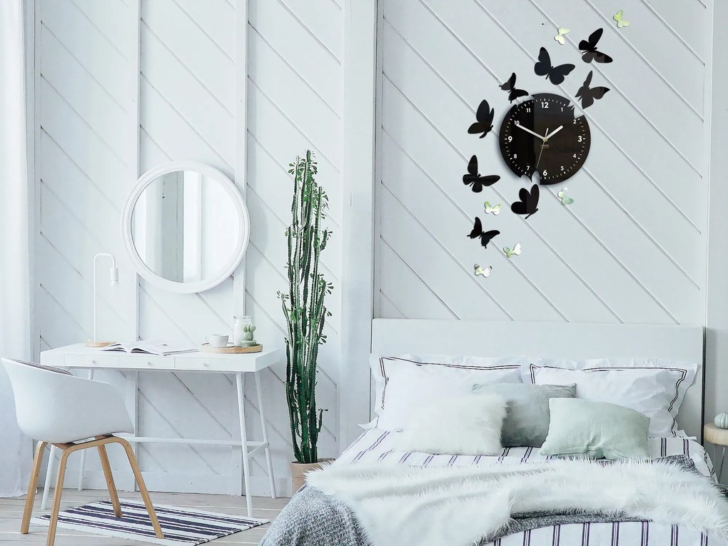 Nástěnné hodiny Motyle 28 cm černé