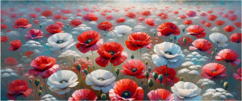 Obraz - Pole vlčích makov (120x50 cm)