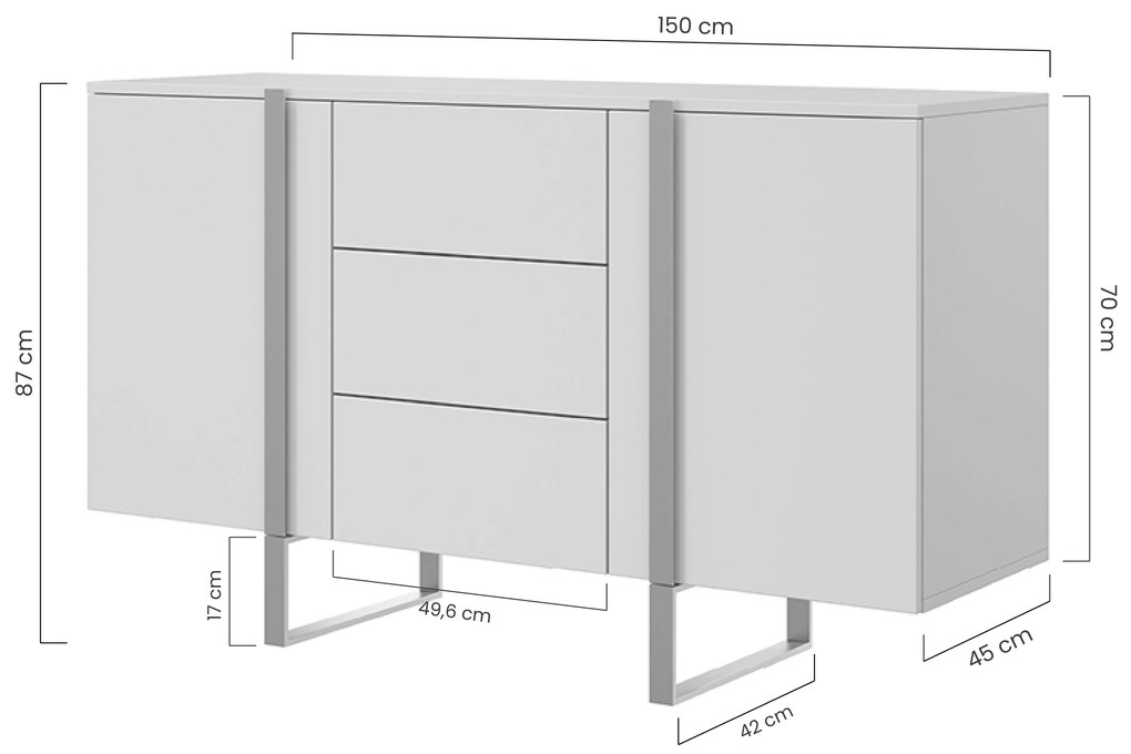 Dvojdverová komoda Verica 150 cm so zásuvkami - dub biszkoptový / čierne nohy