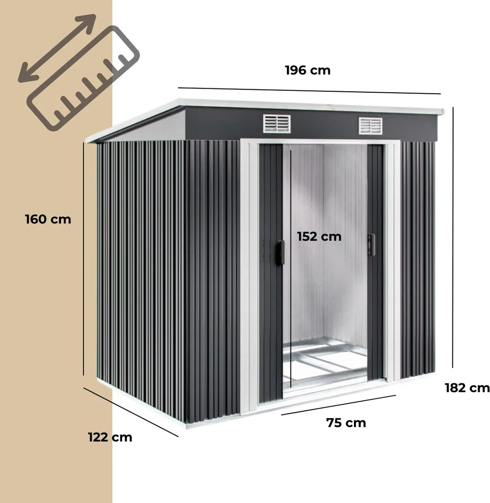 Záhradný domček na náradie L, 196x122x182cm,  antracitová Jurhan