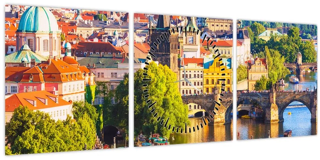 Obraz - Praha (s hodinami) (90x30 cm)