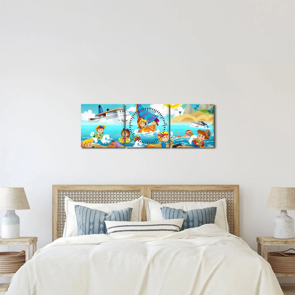 Obraz - Deň na pláži (s hodinami) (90x30 cm)