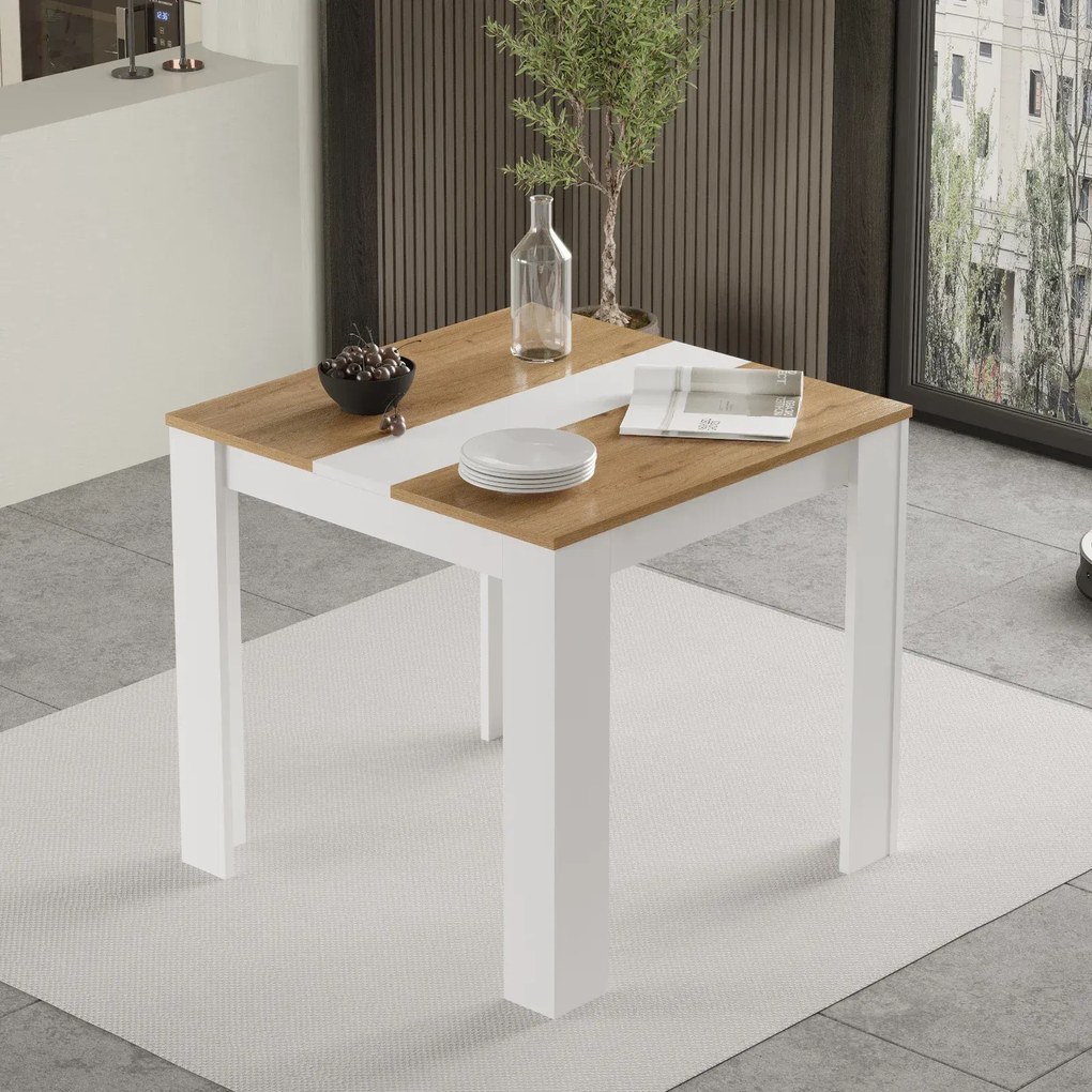 Štvorcový jedálenský stôl Houseland Future 01 biely/dub Castello