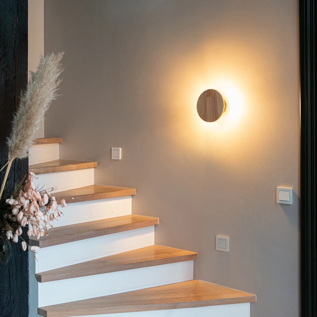 Rustikálna nástenná lampa okrúhla drevená - Pulley