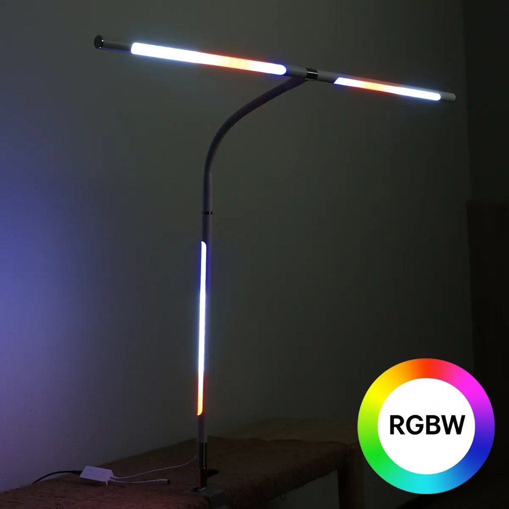 Stolná LED lampa NOX s RGBW efektmi, svorka, diaľkový ovládač